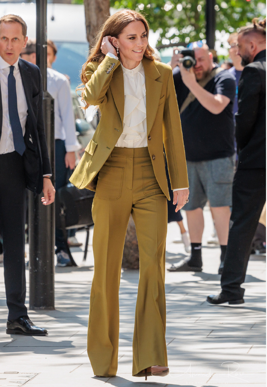 Princess Catherine appeared in London in an olive green Victoria Beckham suit.