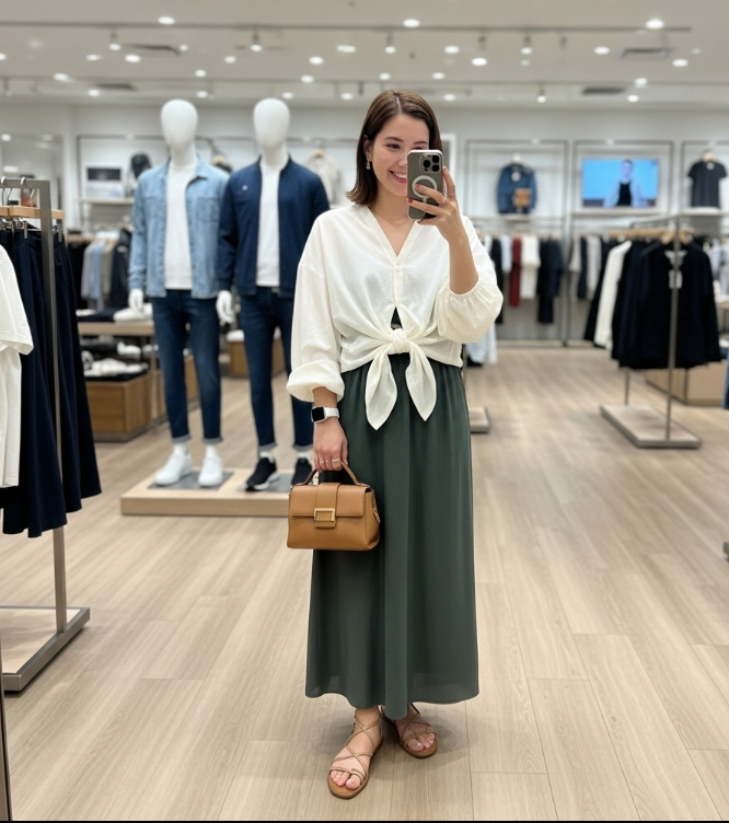 Elegant blouse paired with skirt