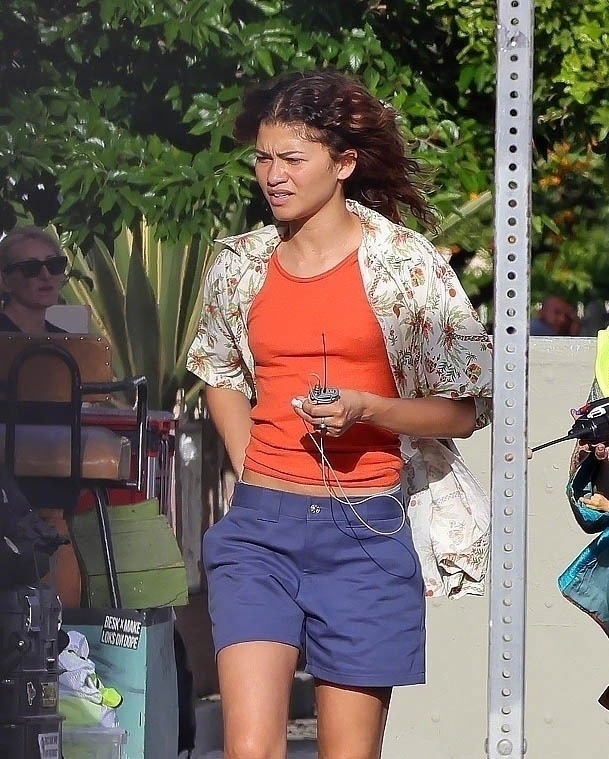 Zendaya's outfit while filming *Euphoria* on location in California.