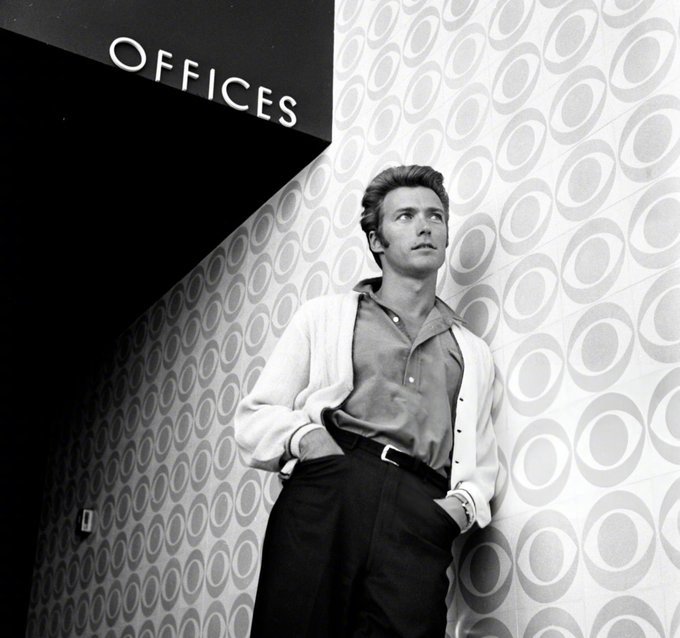 Fashion from 1960, worn by Clint Eastwood — captured outside the CBS studio lot in Los Angeles.