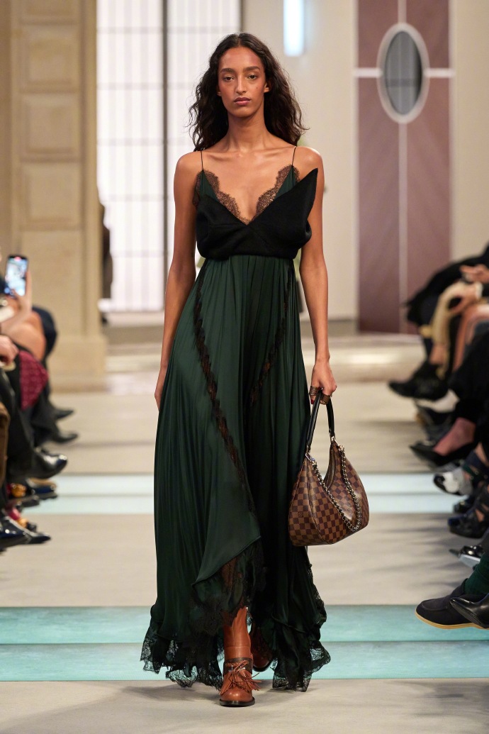 Runway Elegance: Louis Vuitton FW25 Long Dress Worn by Model