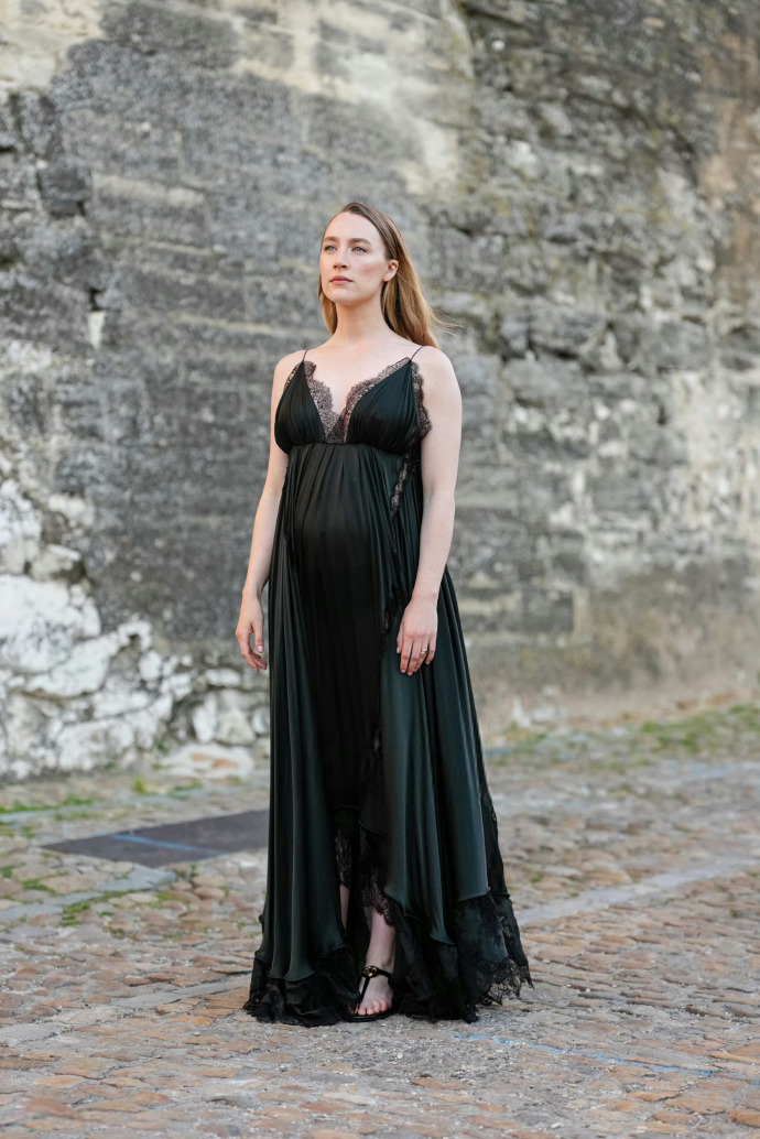 Saoirse Ronan Glows in a Louis Vuitton Dress with Her Baby Bump on Display