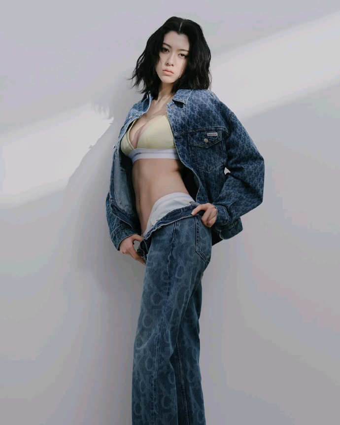 Ayaka Miyoshi rocks a head-to-toe denim outfit.