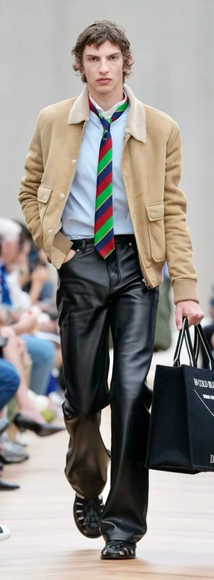 Shearling jacket with leather pants