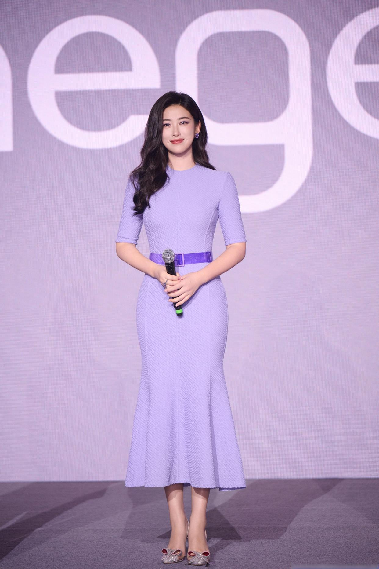Elegant lavender half sleeve dress with purple belt