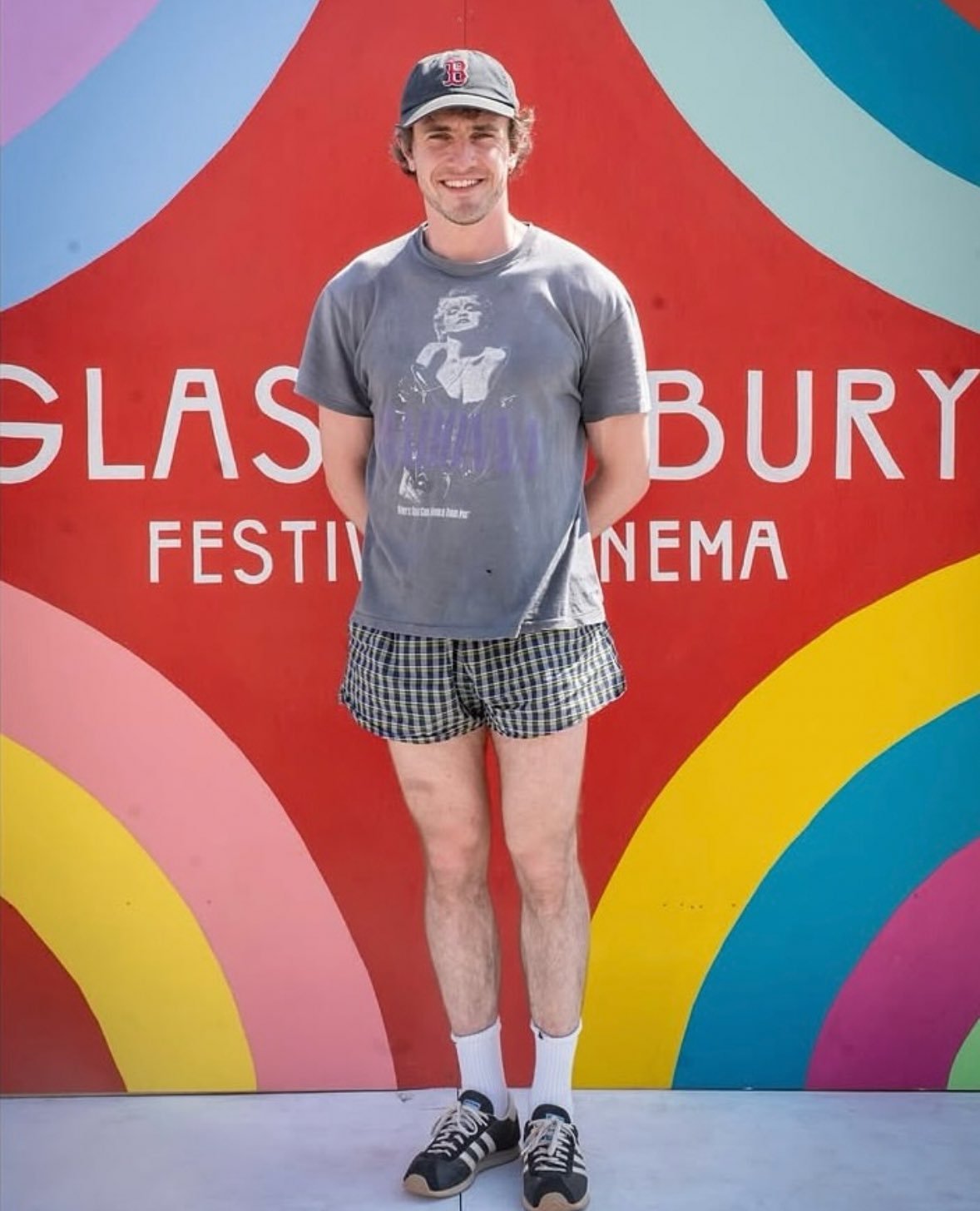 Paul Mescal in graphic t-shirt and plaid shorts