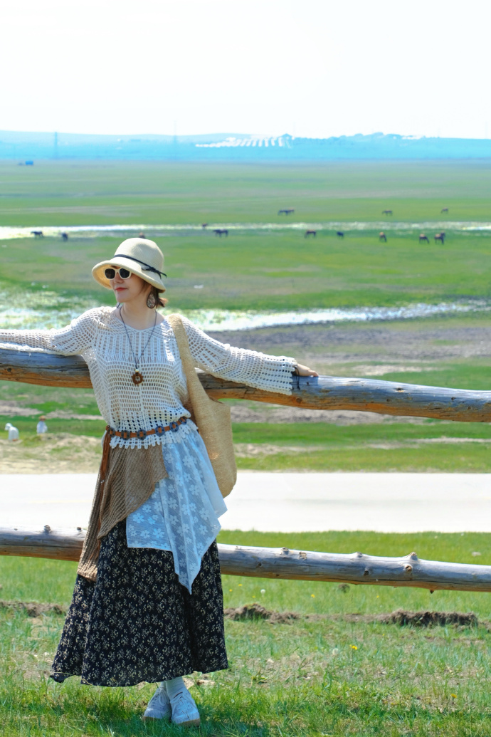 Crochet sweater with floral skirt