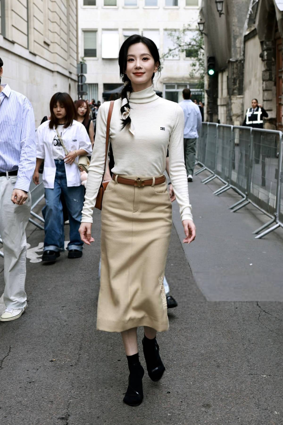 Liu Shishi in Turtleneck & midi skirt