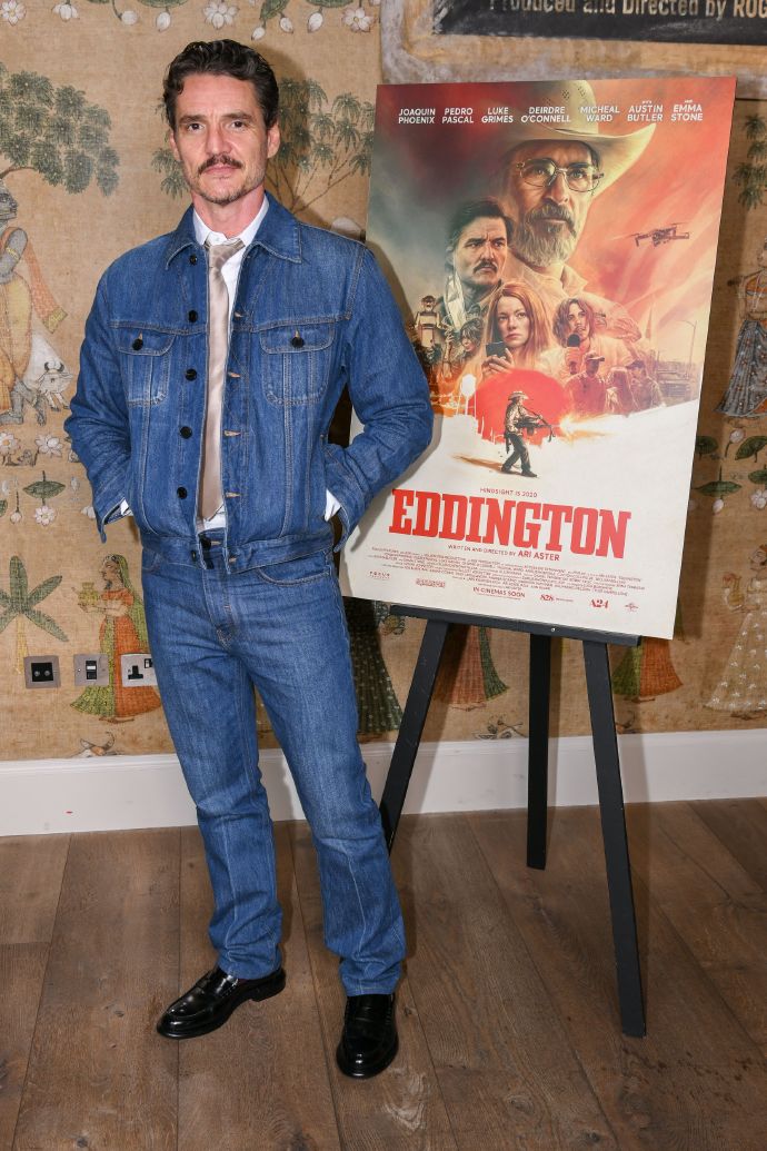 Pedro Pascal in a denim suit