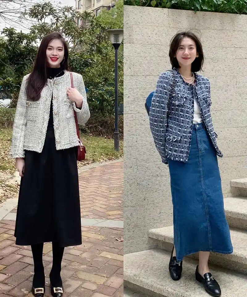 Spring/Summer outfit: Chanel jacket paired with an A-line maxi skirt.