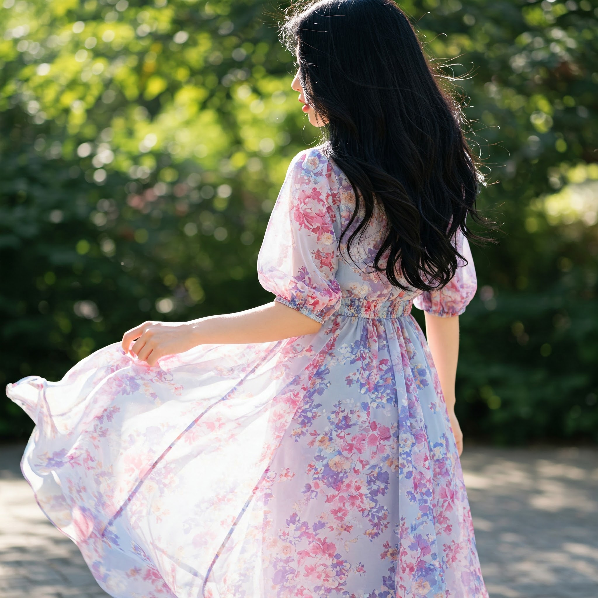 Colorful puff sleeve dress