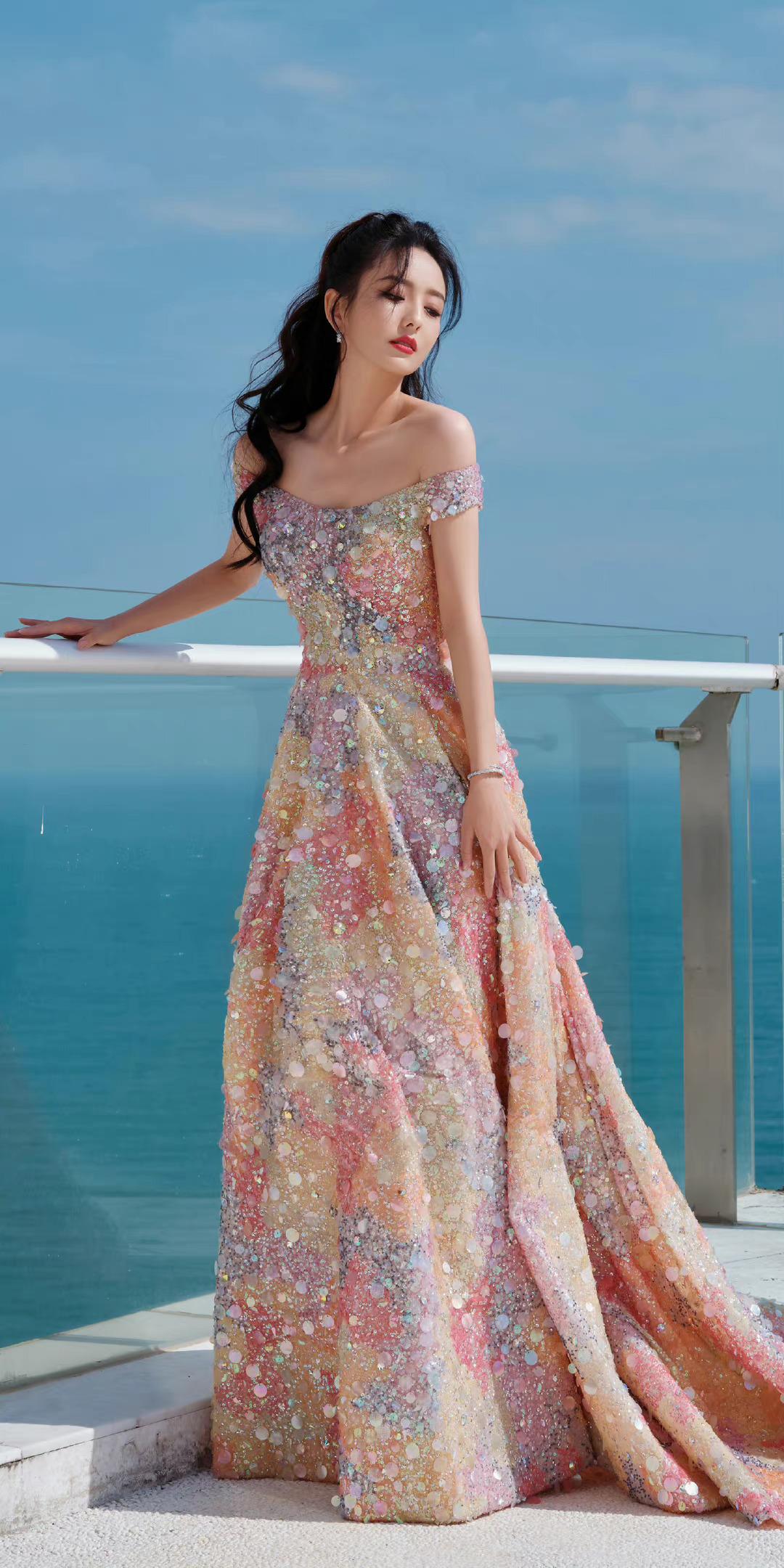 A sparkling off-the-shoulder dress
