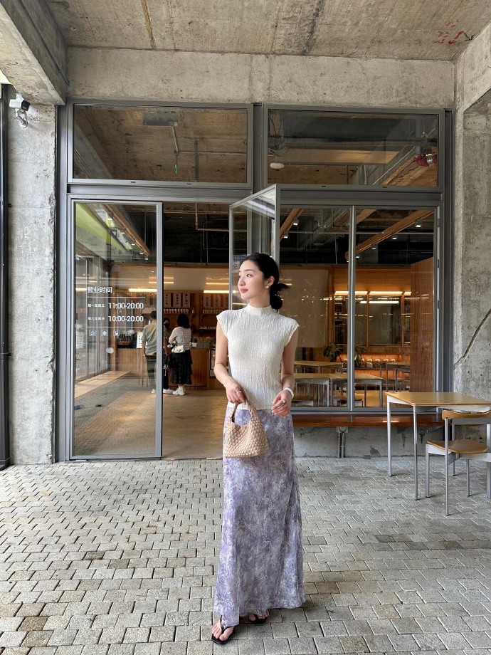 Knit top & purple maxi skirt ensemble