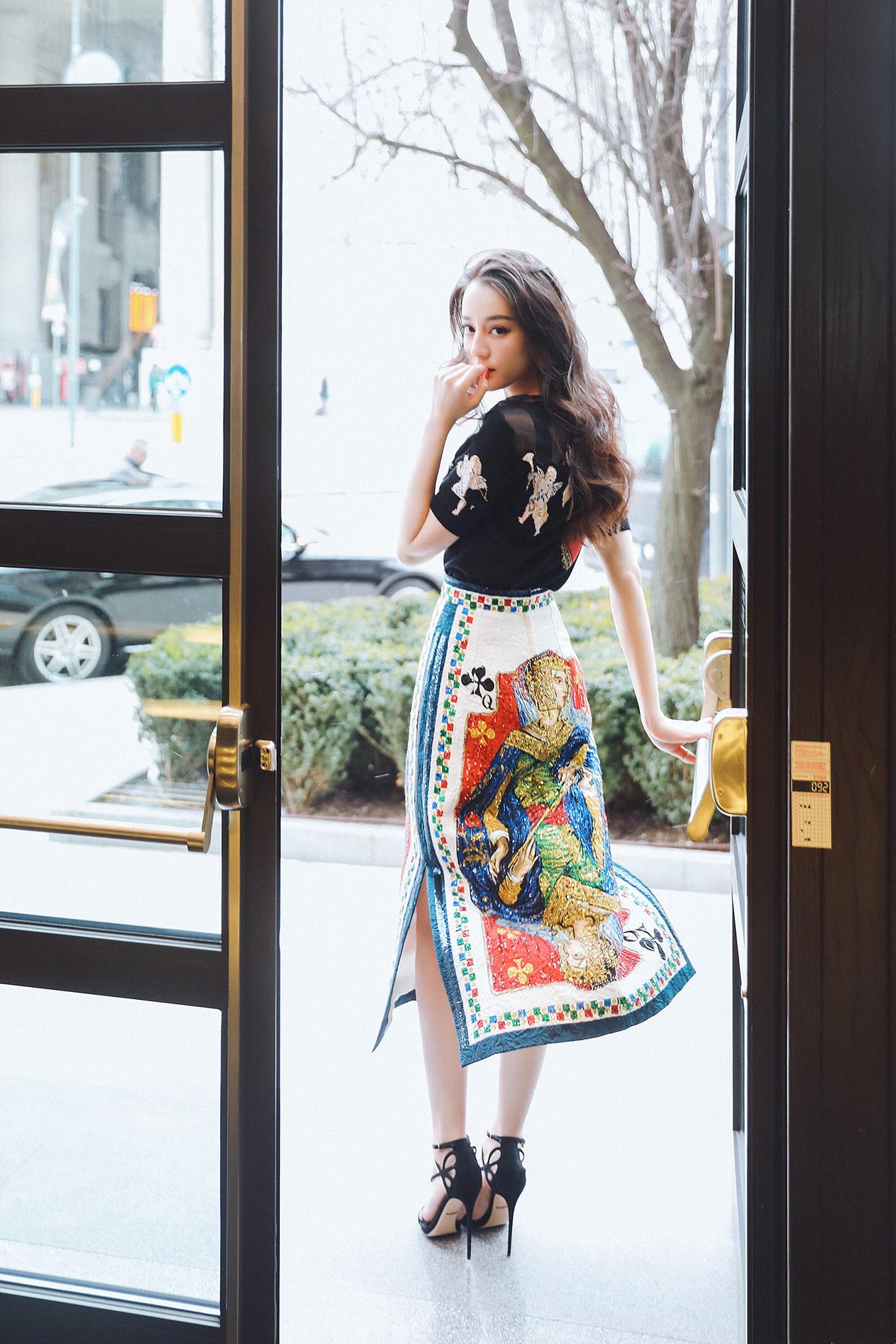 Exotic embroidered shirt and slit midi skirt