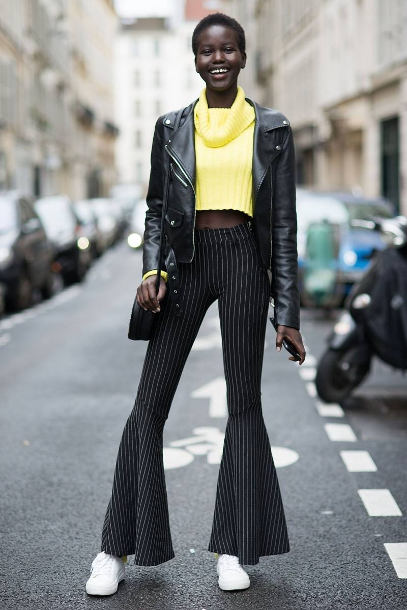 Stylish Leather Jacket and Flared Pants