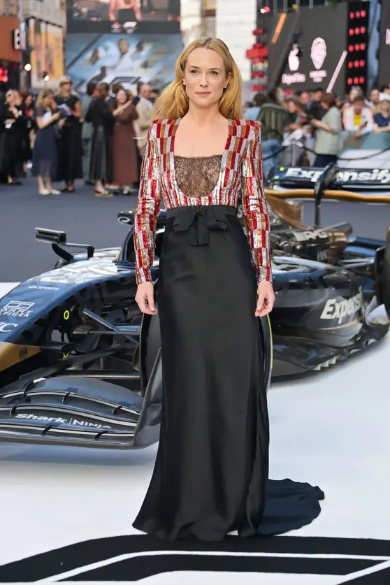 Kerry Condon, lace sequin top with satin skirt