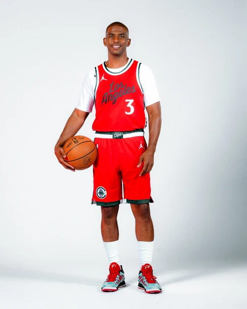 Chris Paul Clippers New Jersey: Classic Red Basketball Uniform with Green and White Accents