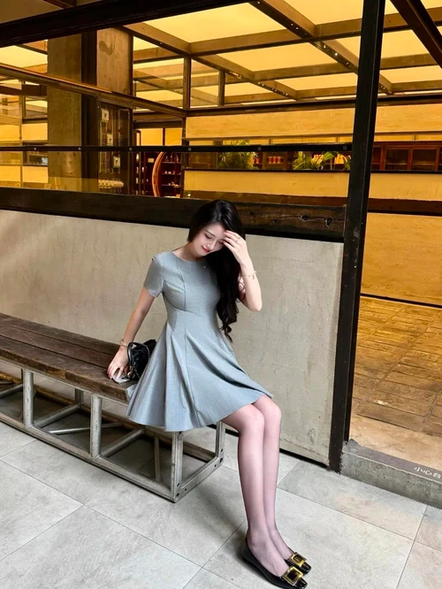 Elegant Style with Gray Fit and Flare Dress and Classic Black Flats