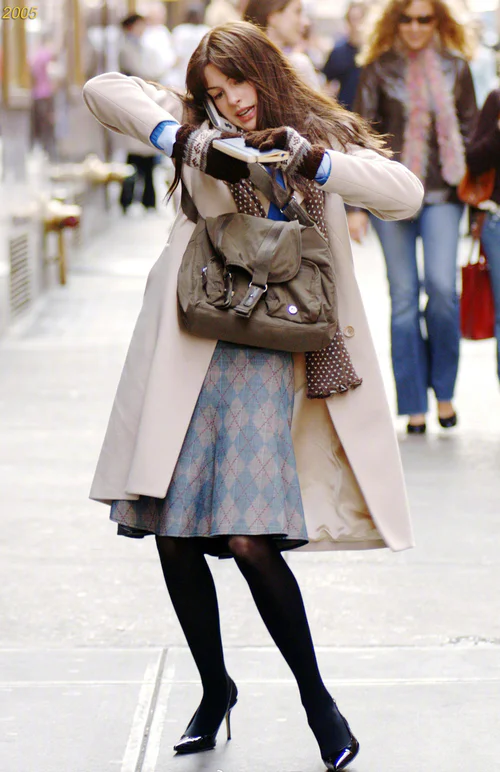 Beige Coat and Argyle Skirt Combo with Oversized Bag Disaster