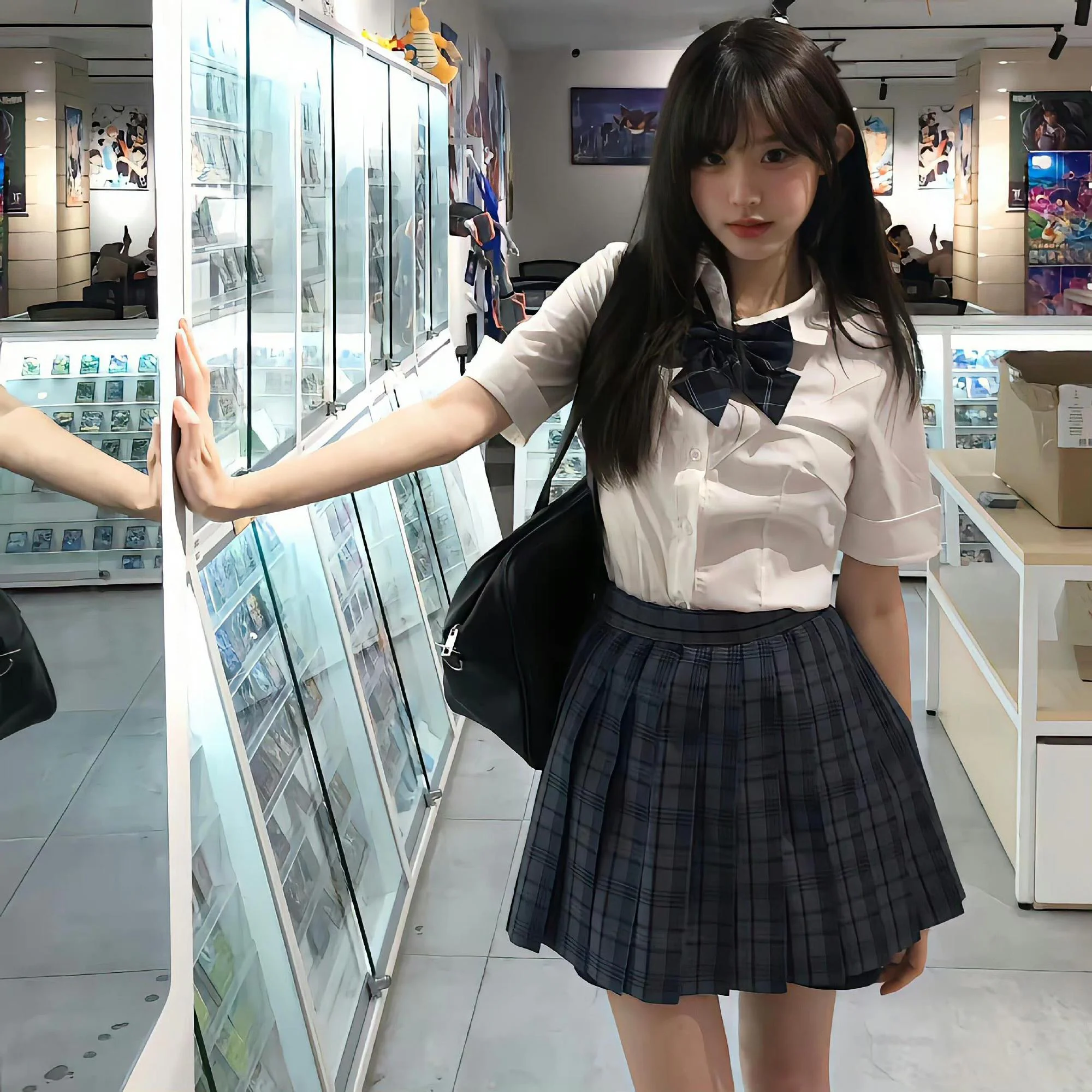 Preppy School-Inspired Outfit with White Blouse and Plaid Skirt