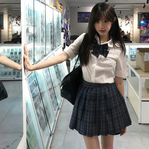 Preppy School-Inspired Outfit with White Blouse and Plaid Skirt
