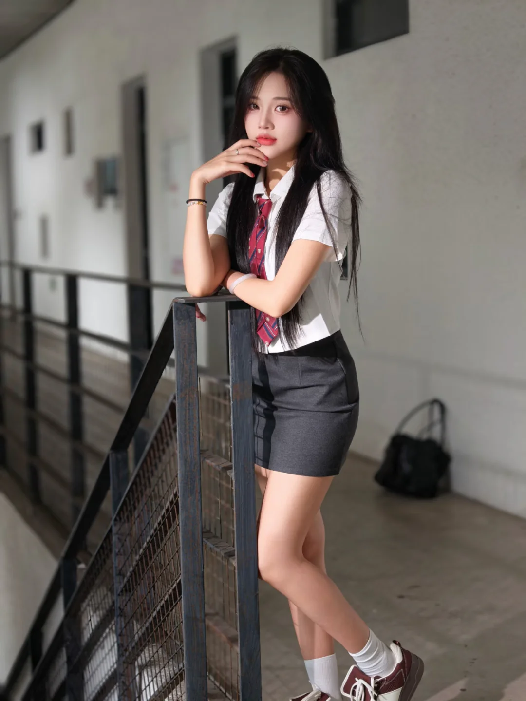 Stylish School-Inspired Outfit with White Shirt and Patterned Tie