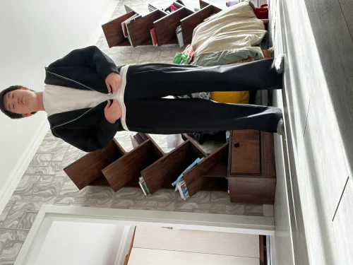 Minimalist Black Jacket and Trousers with Casual Neutral Top
