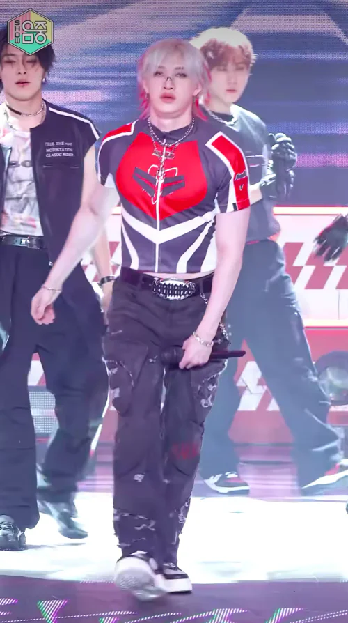 Sporty Red, Black, and White Streetwear Outfit with Edgy Details