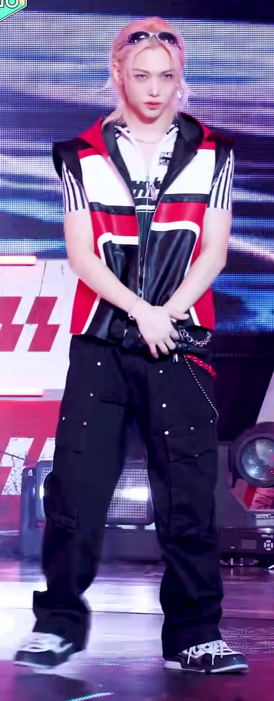 Bold Streetwear Ensemble with Color Blocking and Cargo Pants