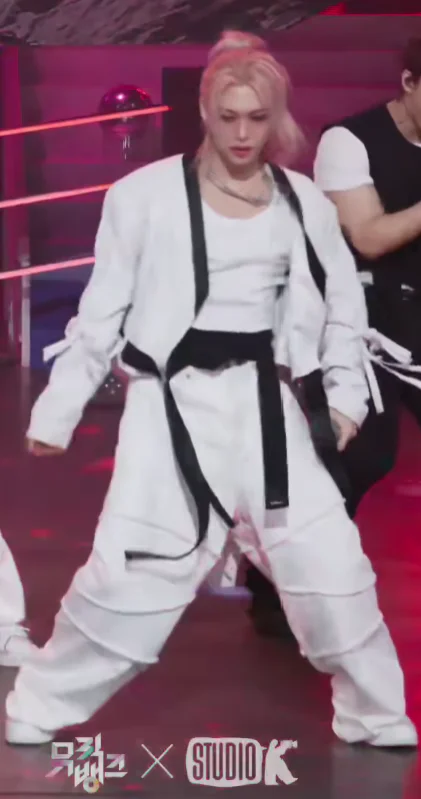 Edgy Black and White Martial Arts-Inspired Performance Outfit