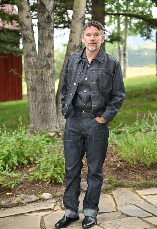 Classic Dark Denim Ensemble with Coordinated Jacket and Jeans
