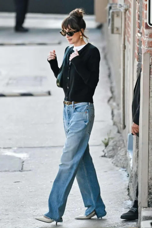 Timeless Black Cardigan with Casual Light Wash Jeans and Chic Accessories