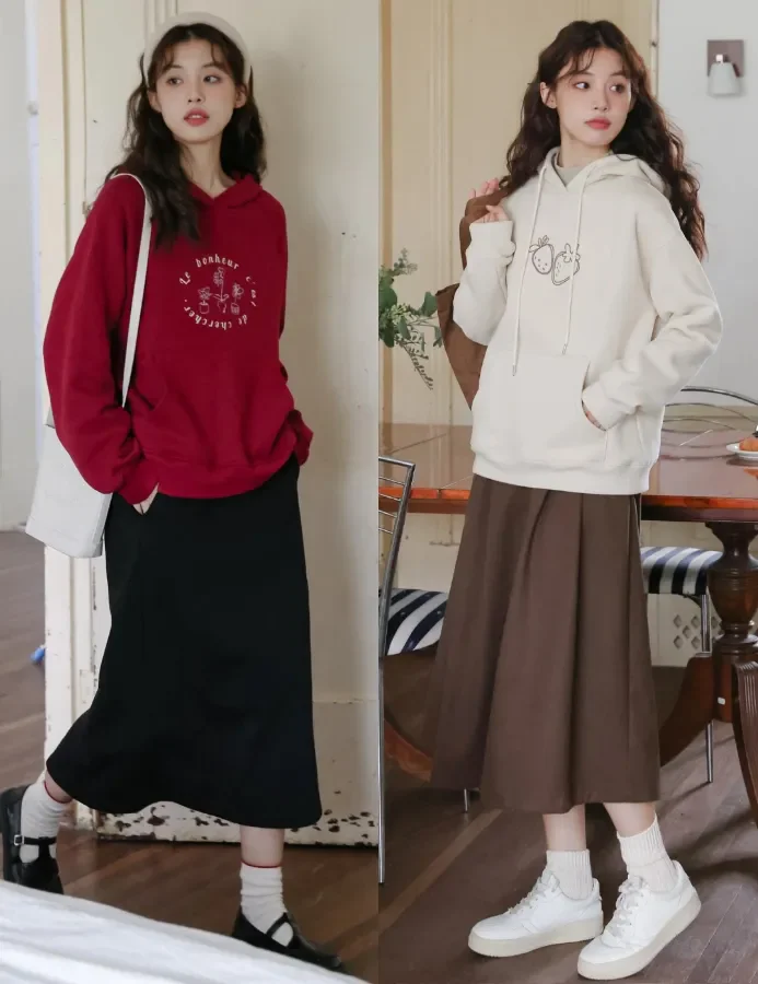Casual Hoodie and Midi Skirt Outfits for a Comfortable, Sporty Look