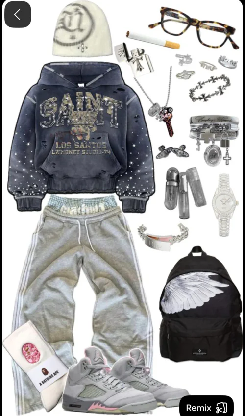 Casual Streetwear with Graphic Hoodie and Grey Sweatpants Stylish Ensemble