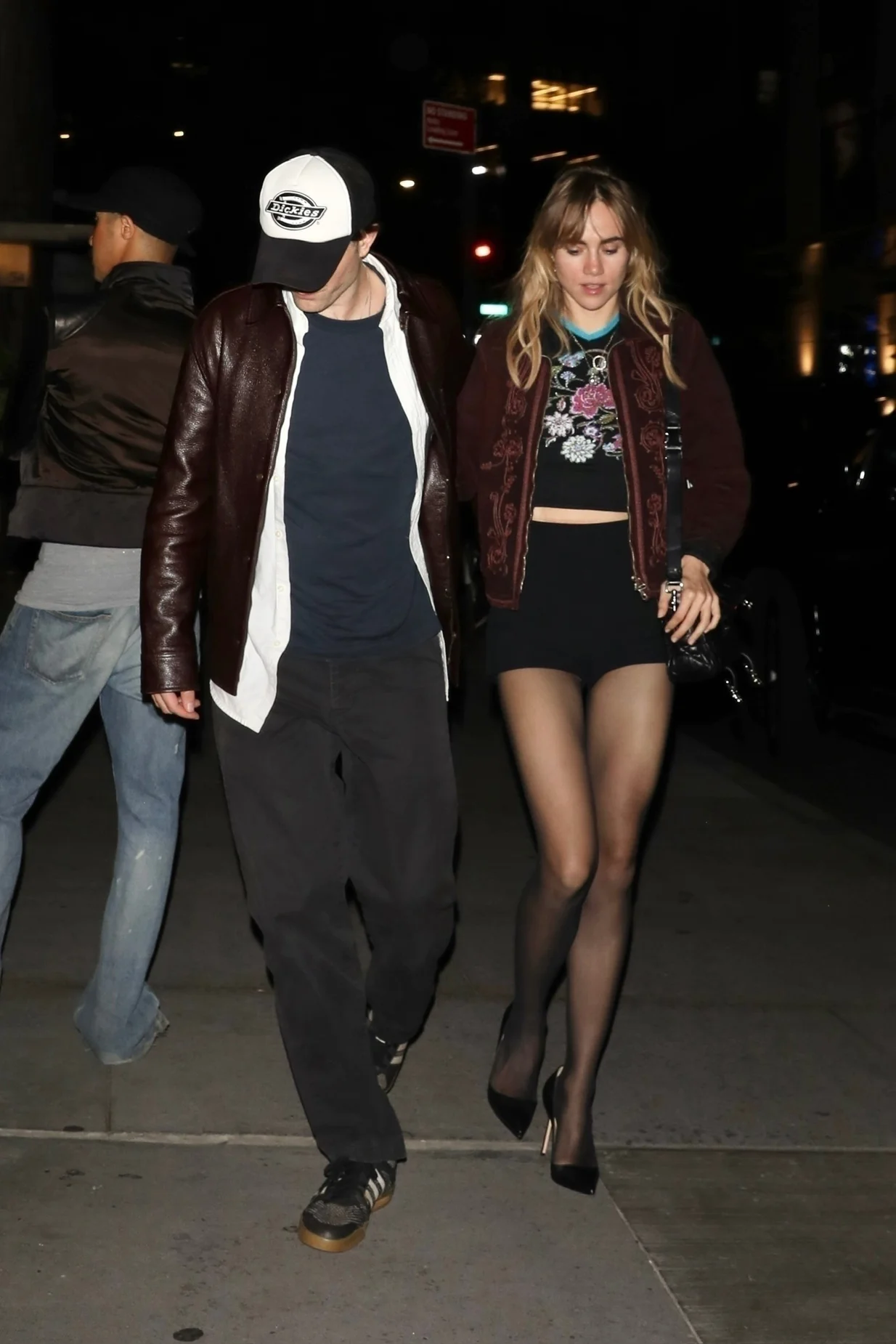 Chic Night Out Style with Burgundy Jacket and Embroidered Crop Top
