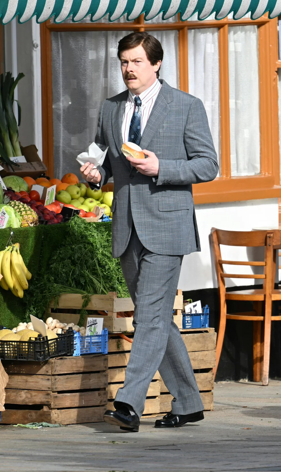 Classic Gray Check Suit with Striped Shirt and Polished Shoes