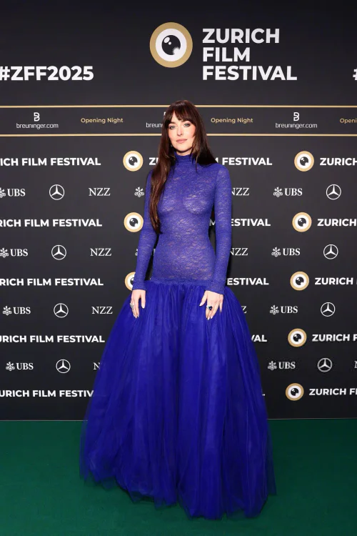 Elegant Blue Lace and Tulle Ensemble with Sheer Detailing