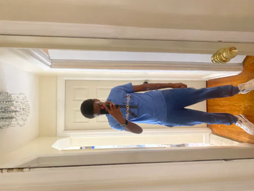 Casual Monochrome Style with Light Blue Tee and Joggers