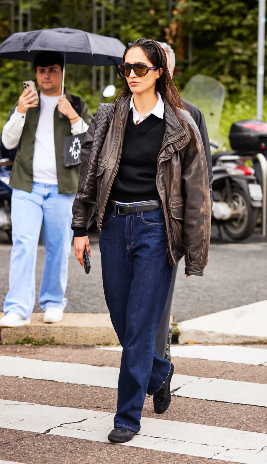 Timeless Style with Leather Jacket and Dark Wash Jeans