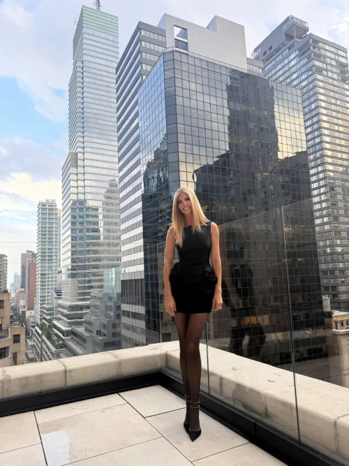 Timeless Elegance in a Modern Little Black Dress with Heels and Tights