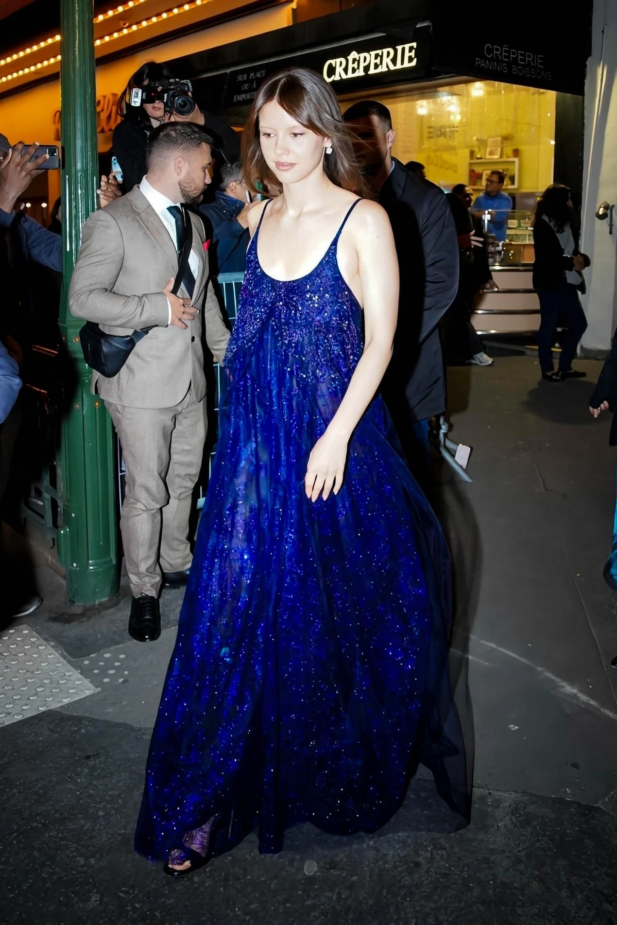 Elegant Electric Blue Gown with Sparkling Accents and Delicate Straps