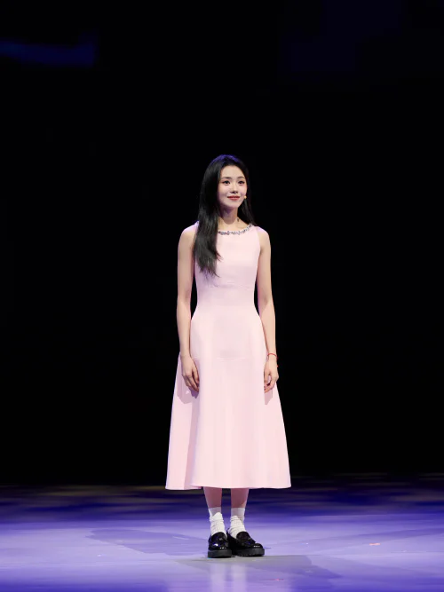 Elegant Light Pink A-Line Dress with Quirky Loafers and Socks