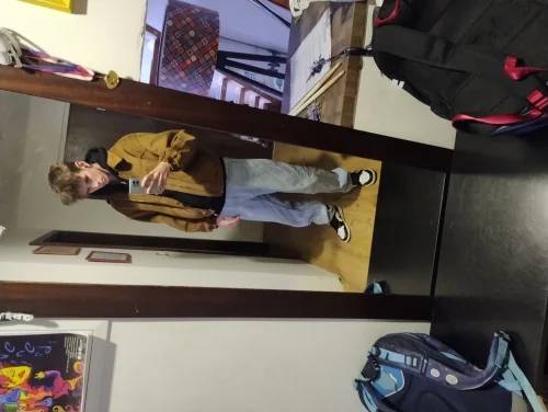 Casual Chic with Tan Jacket and Light Gray Pants