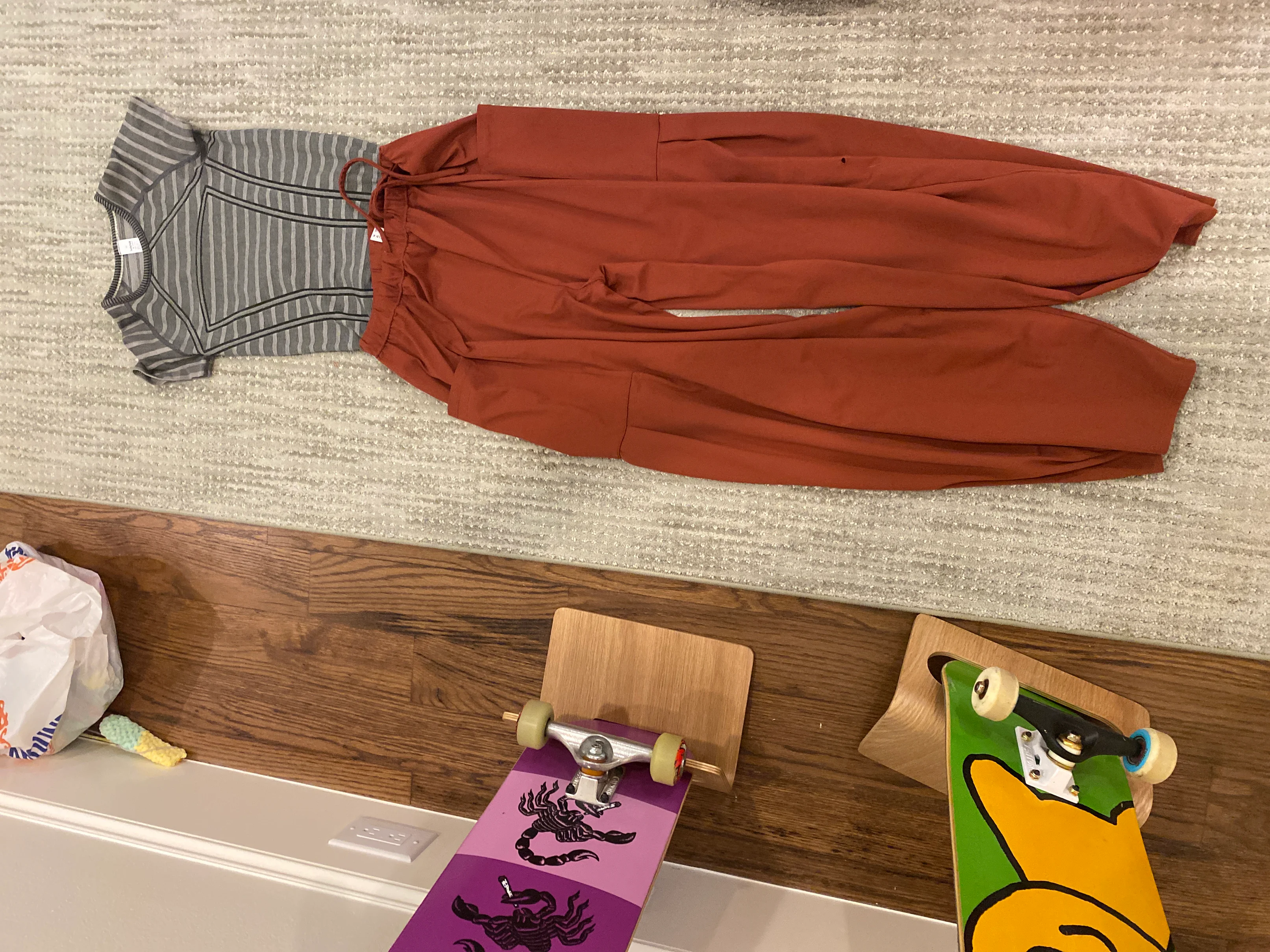 Contrasting Stripes and Rust: A Clash of Colors and Styles