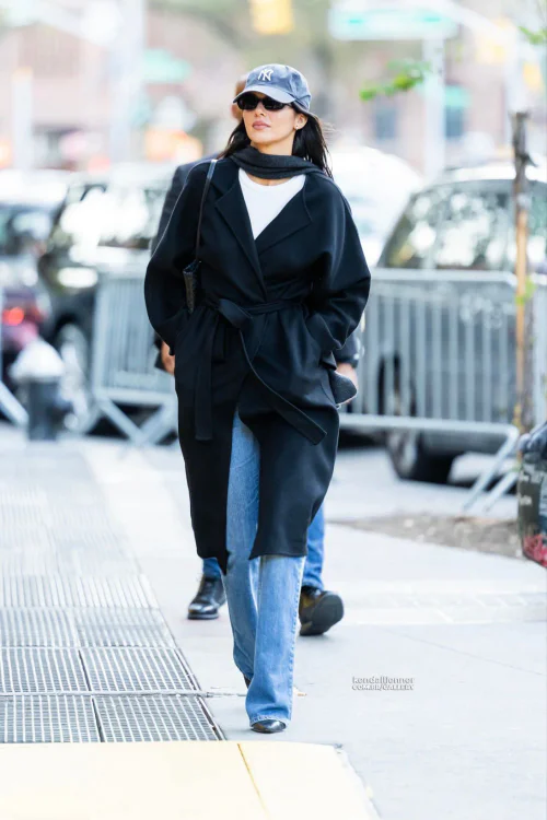 Kendall Jenner went out in New York, wearing Casual Sophistication with Black Coat and Jeans