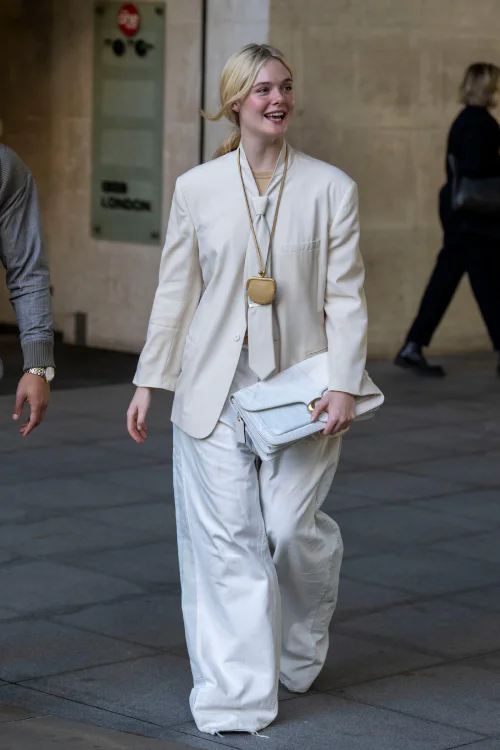 Creamy White Oversized Blazer and Trousers with Statement Necklace