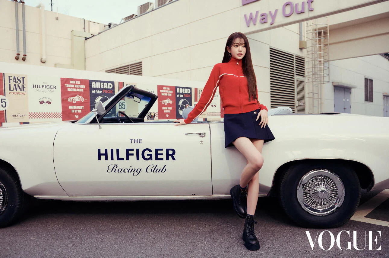Jang Won-young for Vogue: Sporty Chic in Red and Navy - A High-Energy Racing Club Look