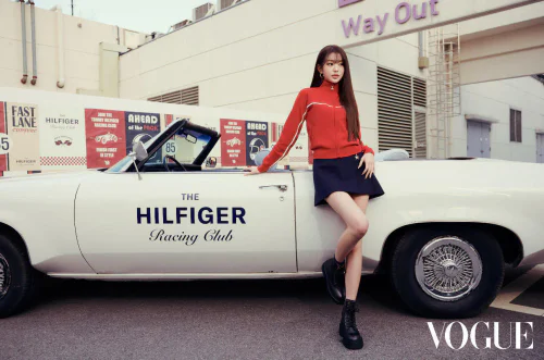 Jang Won-young for Vogue: Sporty Chic in Red and Navy - A High-Energy Racing Club Look