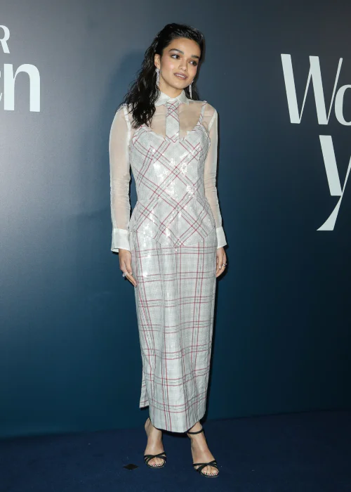 Elegant Sheer and Plaid Dress with Simple Black Sandals