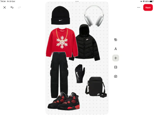 Festive Red and Black Snowflake Sweater with Sporty Accessories